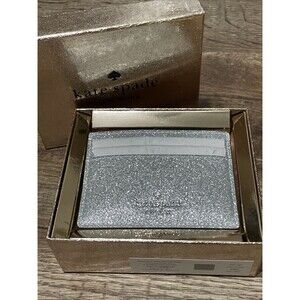 Kate Spade Boxed Small Slim Silver Glitter Card Holder NWT Gift